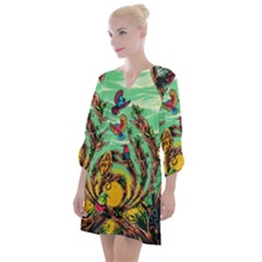 Monkey Tiger Bird Parrot Forest Jungle Style Open Neck Shift Dress