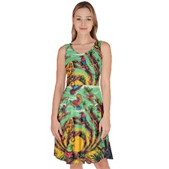 Monkey Tiger Bird Parrot Forest Jungle Style Knee Length Skater Dress With Pockets