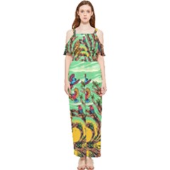 Monkey Tiger Bird Parrot Forest Jungle Style Draped Sleeveless Chiffon Jumpsuit by Grandong