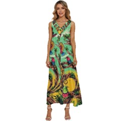 Monkey Tiger Bird Parrot Forest Jungle Style V-neck Sleeveless Wide Leg Pants Overalls by Grandong