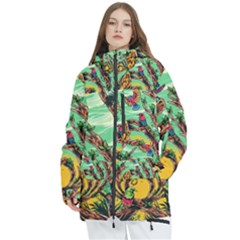 Monkey Tiger Bird Parrot Forest Jungle Style Women s Multi Pockets Zip Ski And Snowboard Waterproof Breathable Jacket