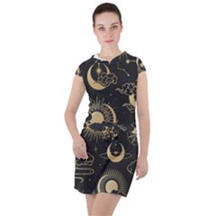 Asian Seamless Pattern With Clouds Moon Sun Stars Vector Collection Oriental Chinese Japanese Korean Drawstring Hooded Dress by Grandong