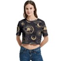 Asian Seamless Pattern With Clouds Moon Sun Stars Vector Collection Oriental Chinese Japanese Korean Women s Round Neck Short Sleeve Crop Top View1