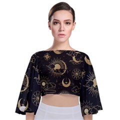 Asian Seamless Pattern With Clouds Moon Sun Stars Vector Collection Oriental Chinese Japanese Korean Tie Back Butterfly Sleeve Chiffon Top