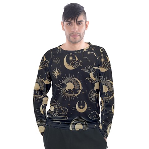 Asian Seamless Pattern With Clouds Moon Sun Stars Vector Collection Oriental Chinese Japanese Korean Men s Long Sleeve Raglan T-shirt by Grandong