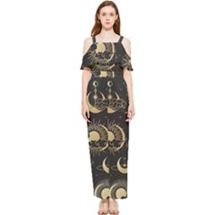 Asian Seamless Pattern With Clouds Moon Sun Stars Vector Collection Oriental Chinese Japanese Korean Draped Sleeveless Chiffon Jumpsuit