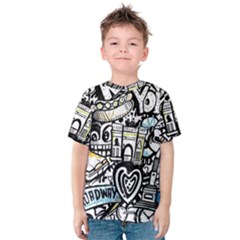 New York City Nyc Broadway Doodle Art Kids  Cotton T-shirt