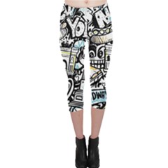 New York City Nyc Broadway Doodle Art Capri Leggings 