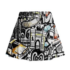 New York City Nyc Broadway Doodle Art Mini Flare Skirt