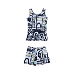 New York City Nyc Broadway Doodle Art Kids  Boyleg Swimsuit by Grandong