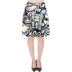 New York City Nyc Broadway Doodle Art Velvet High Waist Skirt