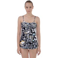 New York City Nyc Broadway Doodle Art Babydoll Tankini Set