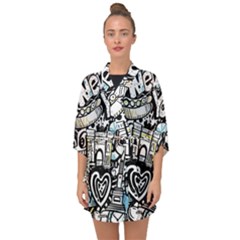 New York City Nyc Broadway Doodle Art Half Sleeve Chiffon Kimono by Grandong