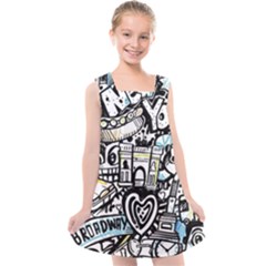 New York City Nyc Broadway Doodle Art Kids  Cross Back Dress