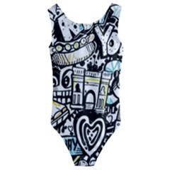 New York City Nyc Broadway Doodle Art Kids  Cut-out Back One Piece Swimsuit