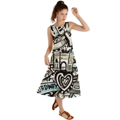 New York City Nyc Broadway Doodle Art Summer Maxi Dress by Grandong