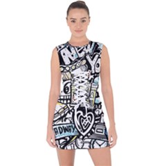 New York City Nyc Broadway Doodle Art Lace Up Front Bodycon Dress by Grandong