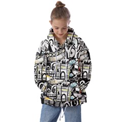 New York City Nyc Broadway Doodle Art Kids  Oversized Hoodie