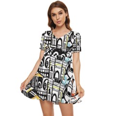 New York City Nyc Broadway Doodle Art Tiered Short Sleeve Babydoll Dress by Grandong