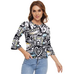 New York City Nyc Broadway Doodle Art Bell Sleeve Top