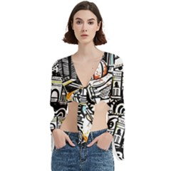 New York City Nyc Broadway Doodle Art Trumpet Sleeve Cropped Top