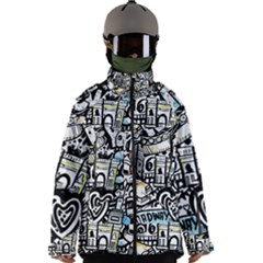 New York City Nyc Broadway Doodle Art Men s Zip Ski And Snowboard Waterproof Breathable Jacket