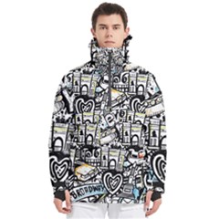 New York City Nyc Broadway Doodle Art Men s Pullover Zip Ski And Snowboard Waterproof Breathable Jacket by Grandong