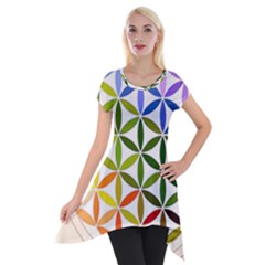 Mandala Rainbow Colorful Short Sleeve Side Drop Tunic