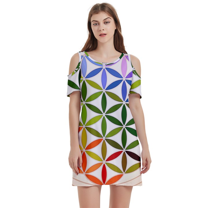 Mandala Rainbow Colorful Women s Cold Shoulder Round Neck Mini Dress