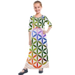 Mandala Rainbow Colorful Kids  Quarter Sleeve Maxi Dress