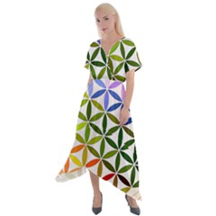 Mandala Rainbow Colorful Cross Front Sharkbite Hem Maxi Dress