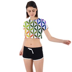 Mandala Rainbow Colorful Tie Back Short Sleeve Crop T-shirt