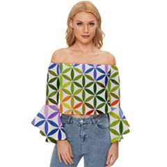 Mandala Rainbow Colorful Off Shoulder Flutter Bell Sleeve Top