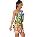 Mandala Rainbow Colorful Long Sleeve One Shoulder Mini Dress View3