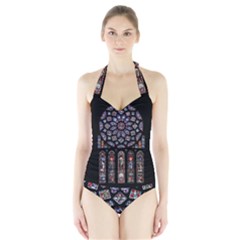 Chartres Cathedral Notre Dame De Paris Stained Glass Halter Swimsuit by Grandong