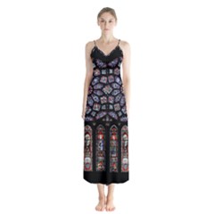 Chartres Cathedral Notre Dame De Paris Stained Glass Button Up Chiffon Maxi Dress by Grandong