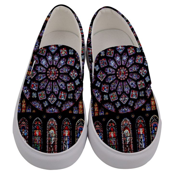 Chartres Cathedral Notre Dame De Paris Stained Glass Men s Canvas Slip Ons