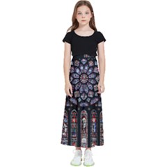 Chartres Cathedral Notre Dame De Paris Stained Glass Kids  Flared Maxi Skirt by Grandong