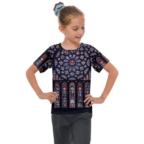 Chartres Cathedral Notre Dame De Paris Stained Glass Kids  Mesh Piece T-shirt by Grandong