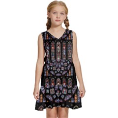 Chartres Cathedral Notre Dame De Paris Stained Glass Kids  Sleeveless Tiered Mini Dress by Grandong