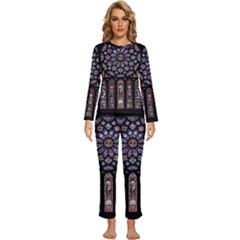 Chartres Cathedral Notre Dame De Paris Stained Glass Womens  Long Sleeve Lightweight Pajamas Set