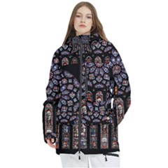 Chartres Cathedral Notre Dame De Paris Stained Glass Women s Multi Pockets Zip Ski And Snowboard Waterproof Breathable Jacket