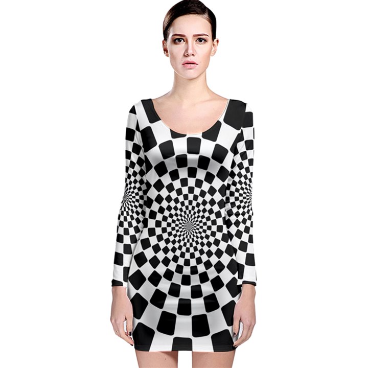 Geomtric Pattern Illusion Shapes Long Sleeve Bodycon Dress