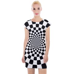 Geomtric Pattern Illusion Shapes Cap Sleeve Bodycon Dress