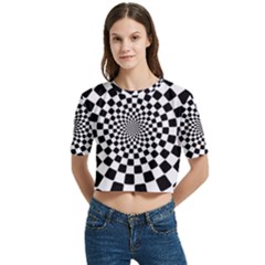 Geomtric Pattern Illusion Shapes Women s Round Neck Short Sleeve Crop Top by Grandong