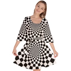 Geomtric Pattern Illusion Shapes Velour Kimono Dress