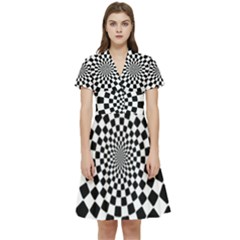 Geomtric Pattern Illusion Shapes Short Sleeve Waist Detail Dress