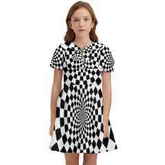 Geomtric Pattern Illusion Shapes Kids  Bow Tie Puff Sleeve Dress