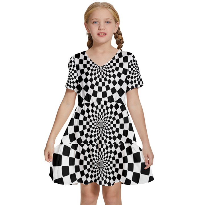 Geomtric Pattern Illusion Shapes Kids  Short Sleeve Tiered Mini Dress