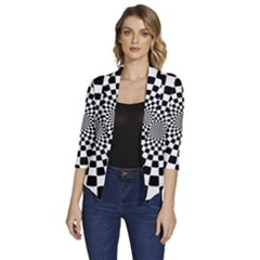 Geomtric Pattern Illusion Shapes Women s Draped Front 3/4 Sleeve Shawl Collar Jacket